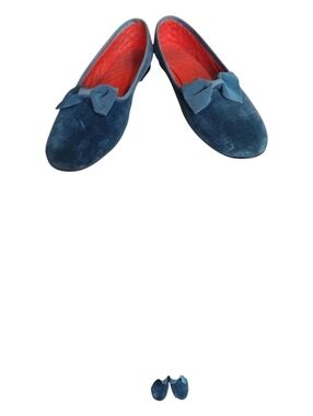 Rare Vintage Dunhams of Maine Blue Velvet Smoking Slippers Grosgrain Bow Size 11